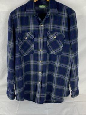Greatland Plaid Flannel Shirt Blue Green Button Up Rugged Wear Men’s XL